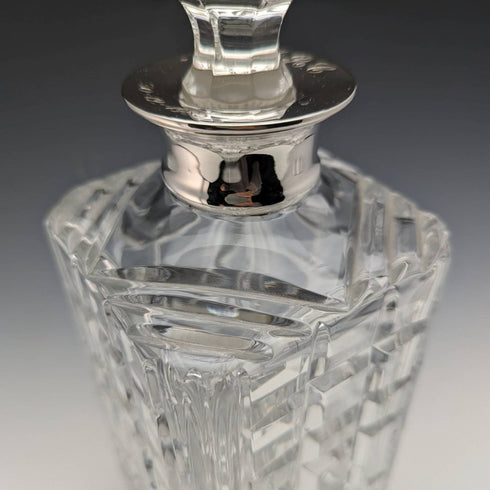 1981 British Vintage Cut Glass Square Decanter Pure Silver Decoration 2100g